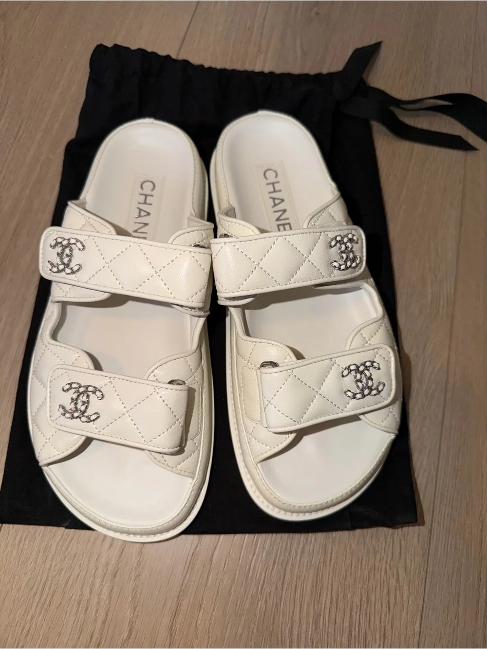CHANEL White Quilted Dad Sandals